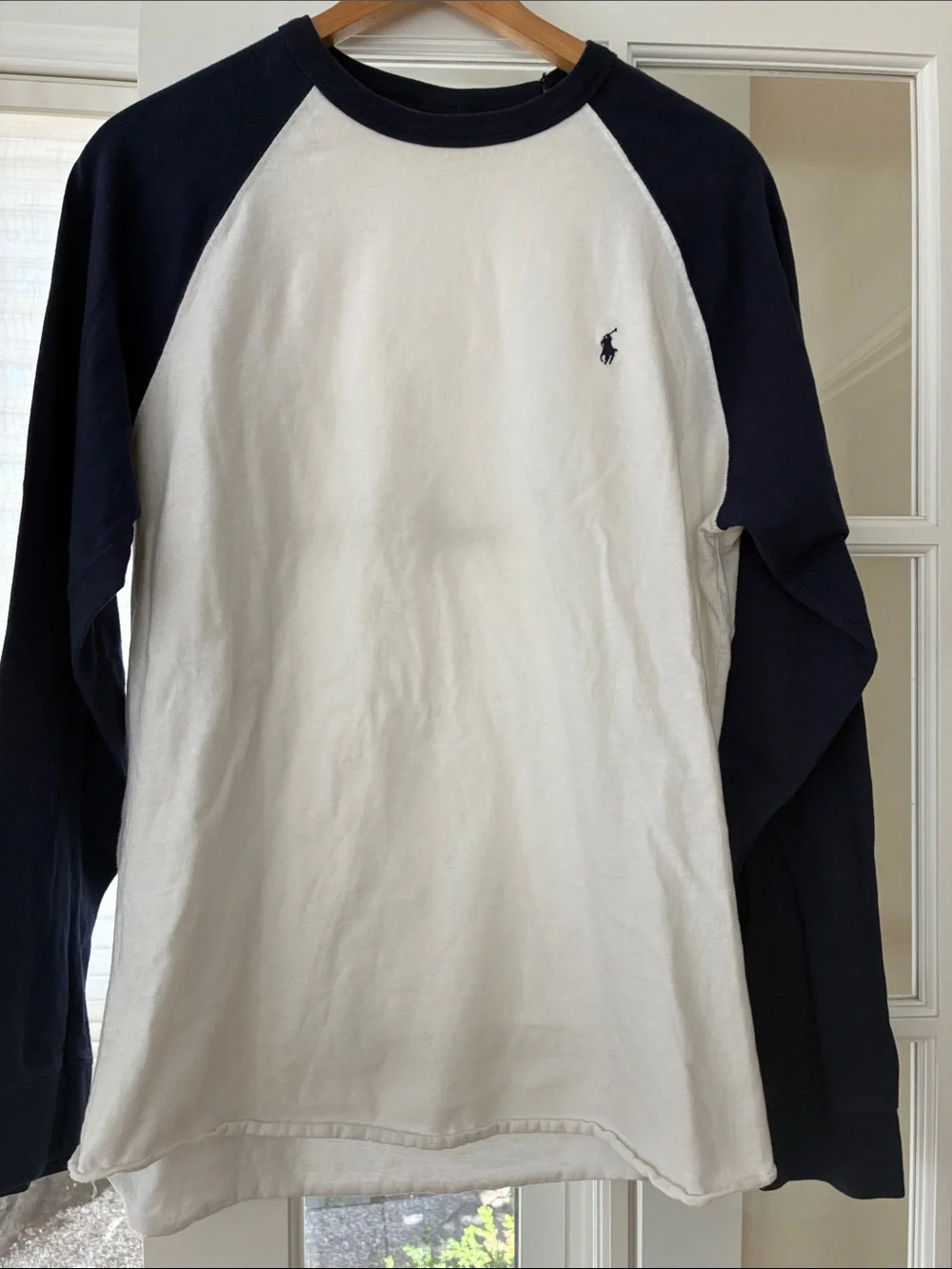 Ralph Lauren White Body Navy Raglan Long-Sleeve Crewneck